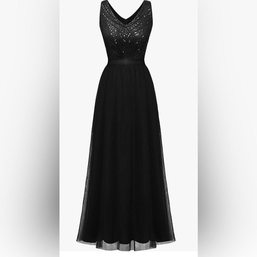 NWT Black Sequin Beaded Evening Gown, Size XL